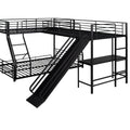 L-Shaped Twin over Full Bunk Bed with Twin Size Loft Bed,Built-in Desk and Slide,Black