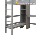 Full Size Loft Bed with Multifunction Shelves and Under-bed Desk, Gray