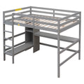 Full Size Loft Bed with Multifunction Shelves and Under-bed Desk, Gray