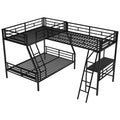 L-Shaped Twin over Full Bunk Bed with Twin Size Loft Bed,Built-in Desk and Slide,Black