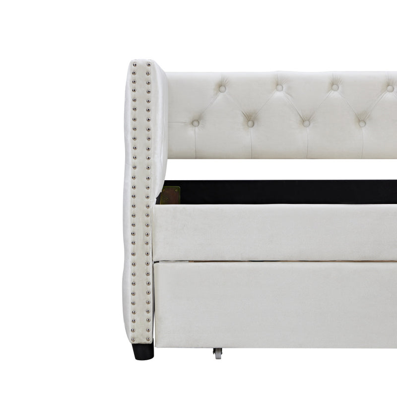 Daybed with drawers, modern velvet upholstered