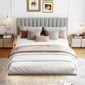 Queen Size Floating Upholstered Bed with Sensor Light and Headboard