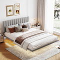 Queen Size Floating Upholstered Bed with Sensor Light and Headboard