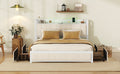 Queen Bed Frame with LED Headboard, Upholstered Bed with 4 Storage Drawers and USB Ports