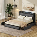 Queen Bed Frame with LED Headboard, Upholstered Bed with 4 Storage Drawers and USB Ports