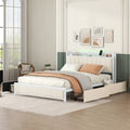 Queen Bed Frame with LED Headboard, Upholstered Bed with 4 Storage Drawers and USB Ports