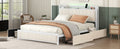 Queen Bed Frame with LED Headboard, Upholstered Bed with 4 Storage Drawers and USB Ports