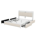 Queen Bed Frame with LED Headboard, Upholstered Bed with 4 Storage Drawers and USB Ports