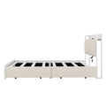 Queen Bed Frame with LED Headboard, Upholstered Bed with 4 Storage Drawers and USB Ports