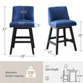 Set of 2,Upholstered Swivel Bar Stools  Modern Linen Fabric High Back Counter Stools with Nail Head Design and Wood Frame