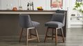 Set of 2 Upholstered Swivel Bar Stools, Modern Linen Fabric High Back Counter Stools with Nail Head Design and Wood Frame