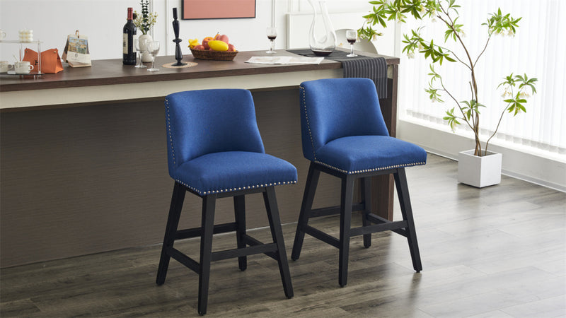 Set of 2,Upholstered Swivel Bar Stools  Modern Linen Fabric High Back Counter Stools with Nail Head Design and Wood Frame