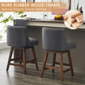 Set of 2 Upholstered Swivel Bar Stools, Modern Linen Fabric High Back Counter Stools with Nail Head Design and Wood Frame