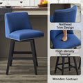 Set of 2,Upholstered Swivel Bar Stools  Modern Linen Fabric High Back Counter Stools with Nail Head Design and Wood Frame