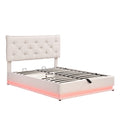 Queen Size Upholstered Bed with Hydraulic Storage System and LED Light, Modern Platform Bed with Button-tufted Design Headboard, Gray