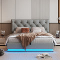 Queen Size Upholstered Bed with Hydraulic Storage System and LED Light, Modern Platform Bed with Button-tufted Design Headboard, Gray