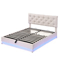 Queen Size Upholstered Bed with Hydraulic Storage System and LED Light, Modern Platform Bed with Button-tufted Design Headboard, Gray