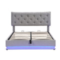 Queen Size Upholstered Bed with Hydraulic Storage System and LED Light, Modern Platform Bed with Button-tufted Design Headboard, Gray