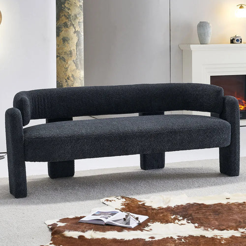 Wide Boucle Upholstery Modern Sofa for Living Room