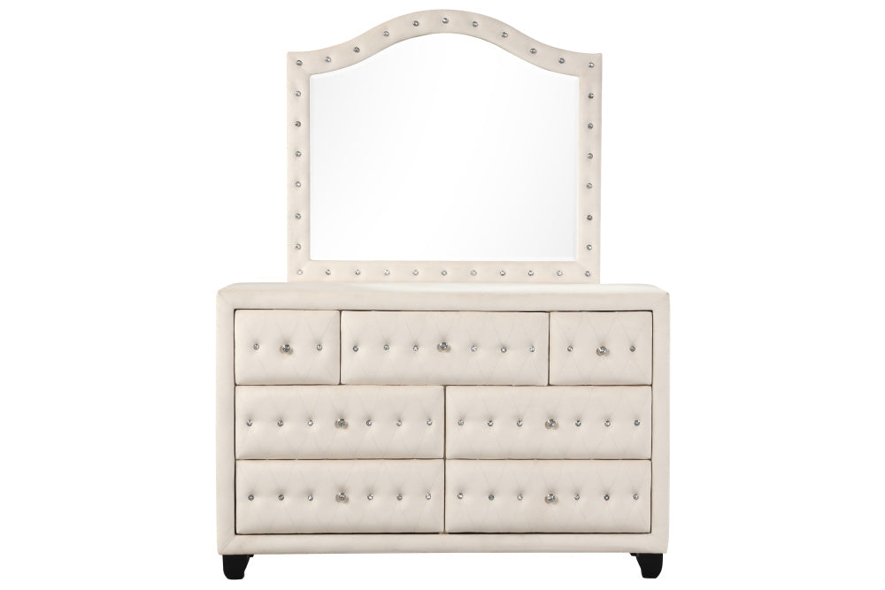 Sophia Modern Style Crystal Tufted Upholstery 5-Drawer Chest finished with Velvet Fabric made with Wood in Cream Empire Modern Furniture Sophia Modern Style Crystal Tufted Upholstery 5-Drawer Chest finished with Velvet Fabric made with Wood in Cream Empire Modern Furniture