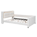 Full Size Upholstered Platform Bed with Guardrail, Storage Headboard and Footboard, Beige