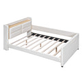 Full Size Upholstered Platform Bed with Guardrail, Storage Headboard and Footboard, Beige